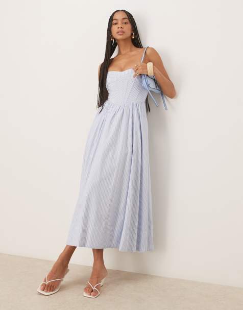Bardot - Lola - Robe corset mi-longue à rayures - Bleu - view 1