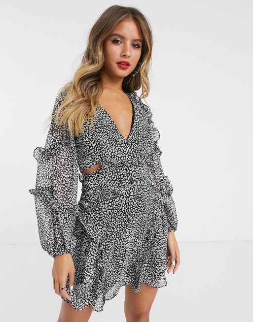 Black and white leopard print deals wrap dress