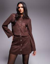 Bardot Lorenzo faux suede button front mini skirt in chocolate brown