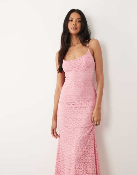 Bardot – Louisa – Exklusives Netzstoff-Midikleid in Hellrosa mit schmalen Trägern und floralem Muster - view 1