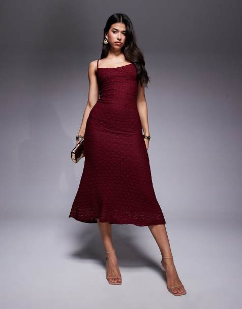 Bardot Louisa mesh midi dress in burgundy