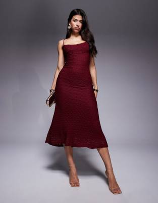 Bardot - Louisa - Midikleid aus Netzstoff in Burgunderrot