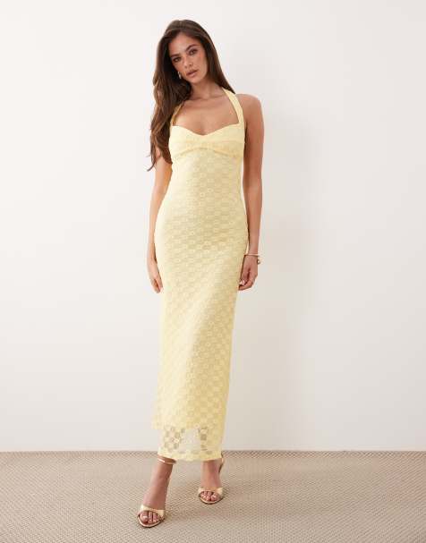 Bardot Mariko halter neck midi dress in canary yellow - view 1