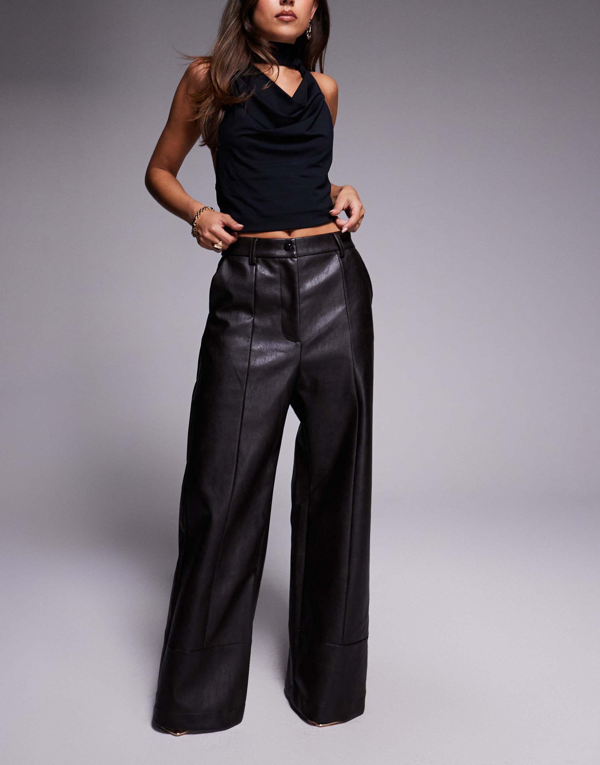 bardot marlowe faux leather pants in dark chocolate