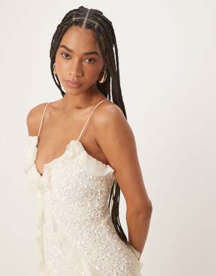 Bardot Marsella Ruffle Sequin Cocktail Dress In White