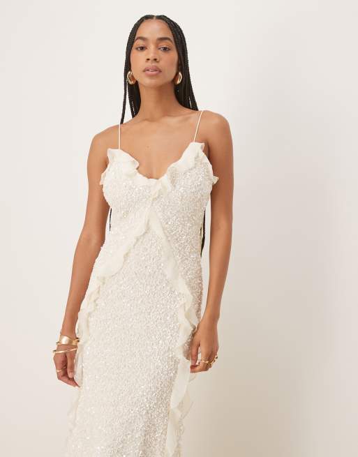 Bardot marsella ruffle midi dress in ivory