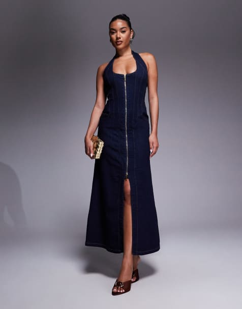 Bardot Martel denim midi dress in dark denim