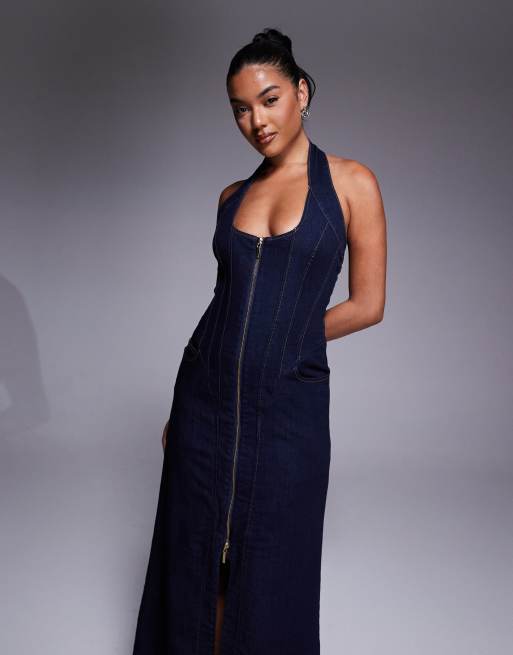 Bardot Martel denim midi dress in dark denim, 3 of 4