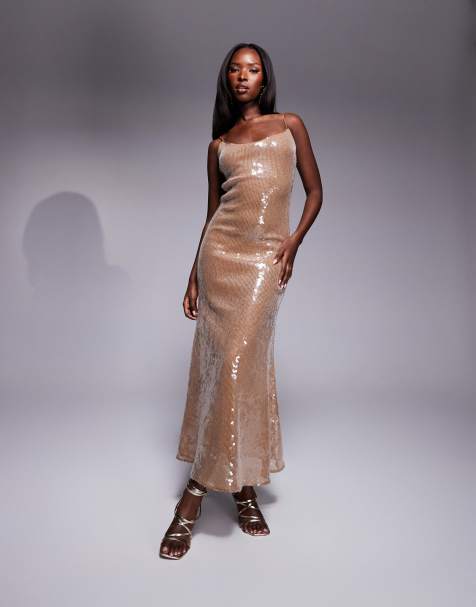 Bardot - Maxi jurk met lovertjes in licht taupe - view 1