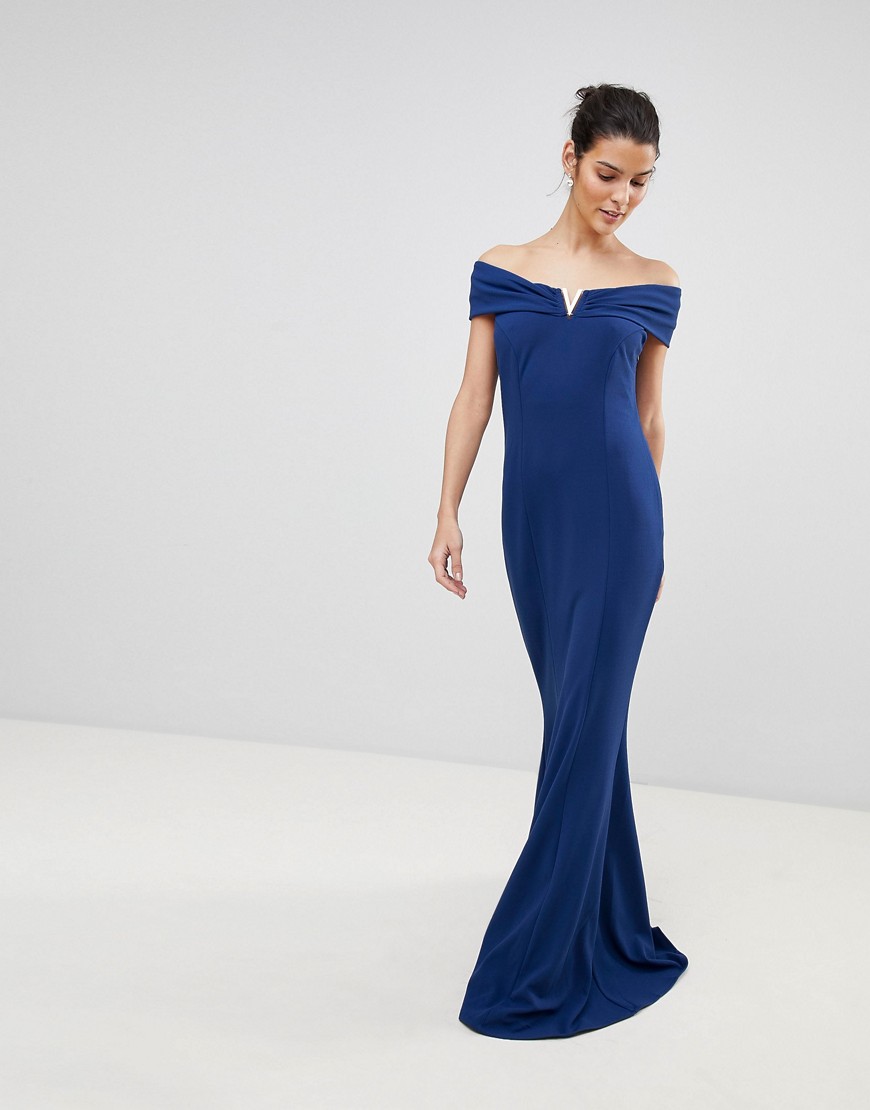 Bardot maxi-jurk met split-Blauw