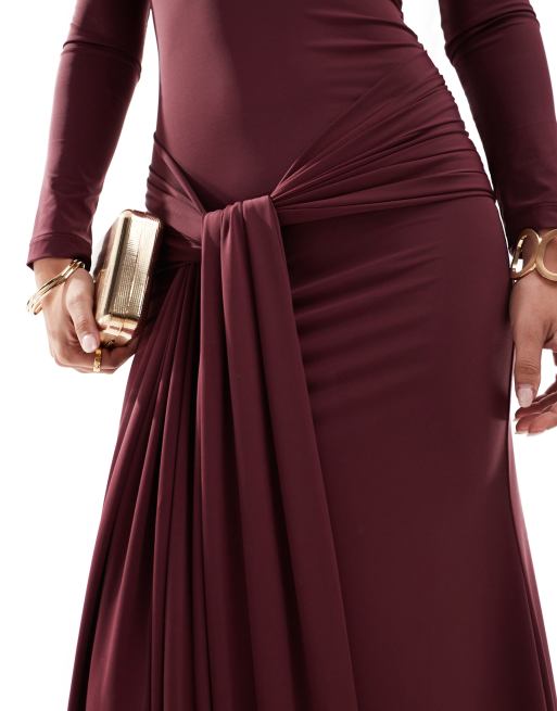 Bardot tie front maxi dress in plum 