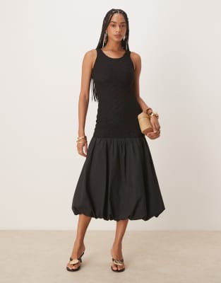 Bardot - Melody - Robe longue en popeline et dentelle - Noir