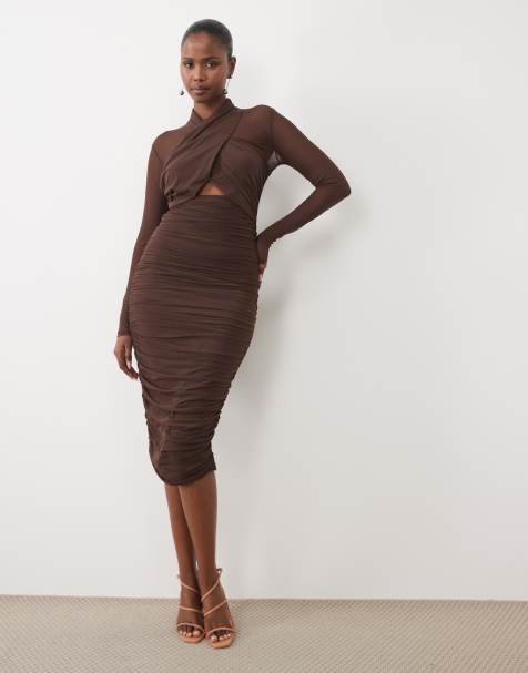 brown fall midi dress Dresses | Light & Dark Brown Midi Dresses drop waistband and godet Size:Child 12 Silk Best Sellers NH Week 29 2025 Ariana Grande's Voice Completely