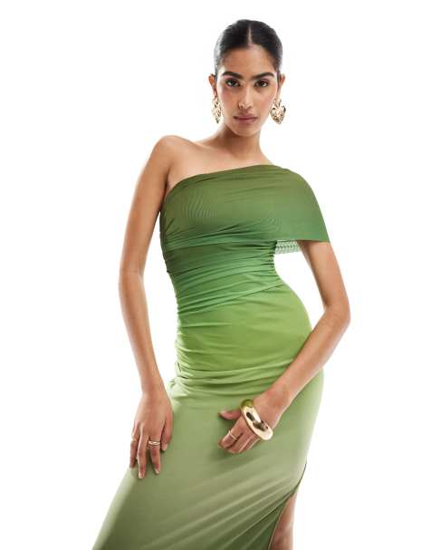 Bardot - Midaxi jurk met blote schouders van ombre mesh in groen - view 1