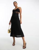 Never Fully Dressed textured cut-out tassel midaxi dress in black