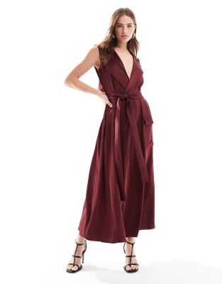 Bardot midi dress in burgundy-Red