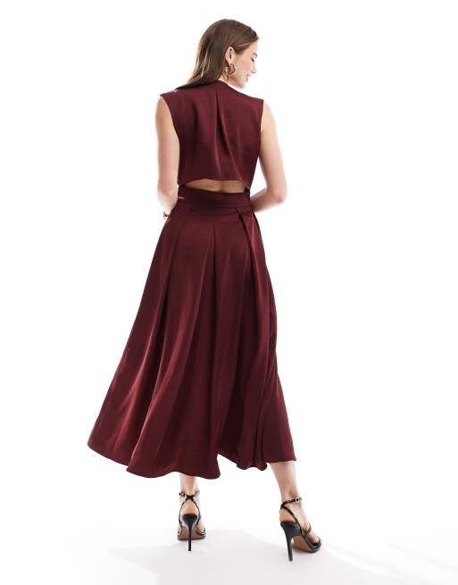 Bardot midi dress in burgundy | ASOS