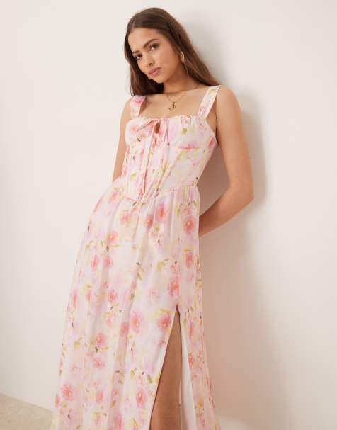 Bardot midi dress in pink floral - view 1