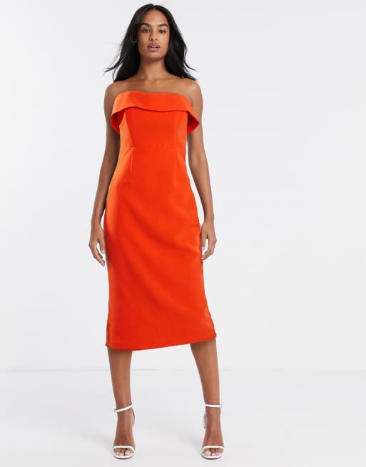 Orange bardot sales midi dress