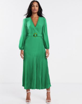 emerald green pleated dress