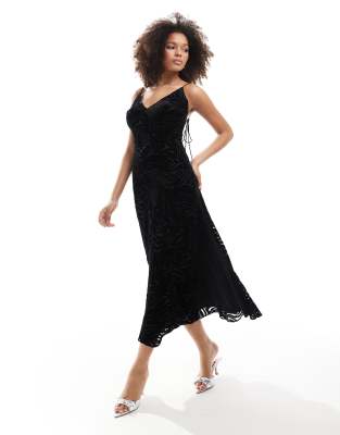 Bardot - Midikleid in Schwarz mit Ausbrennermuster
