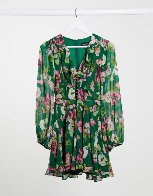 Green floral hot sale chiffon dress