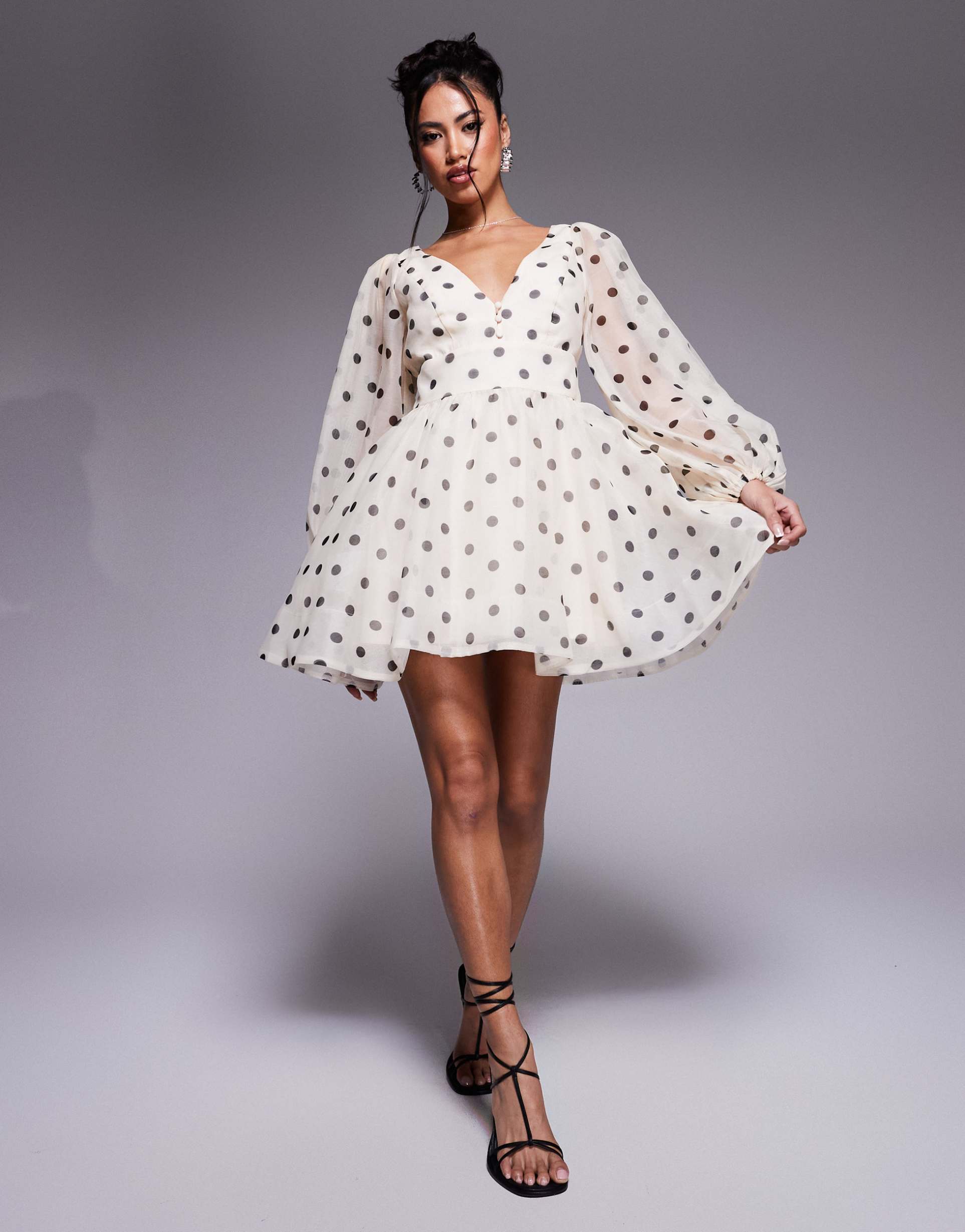bardot mini skater dress in white polka dot