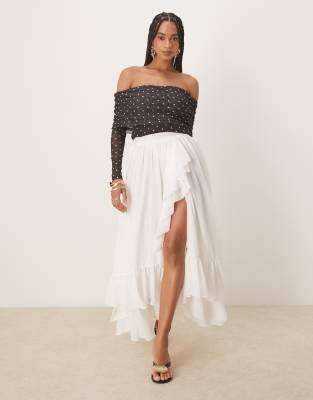Mirella wrap maxi skirt in ivory-White