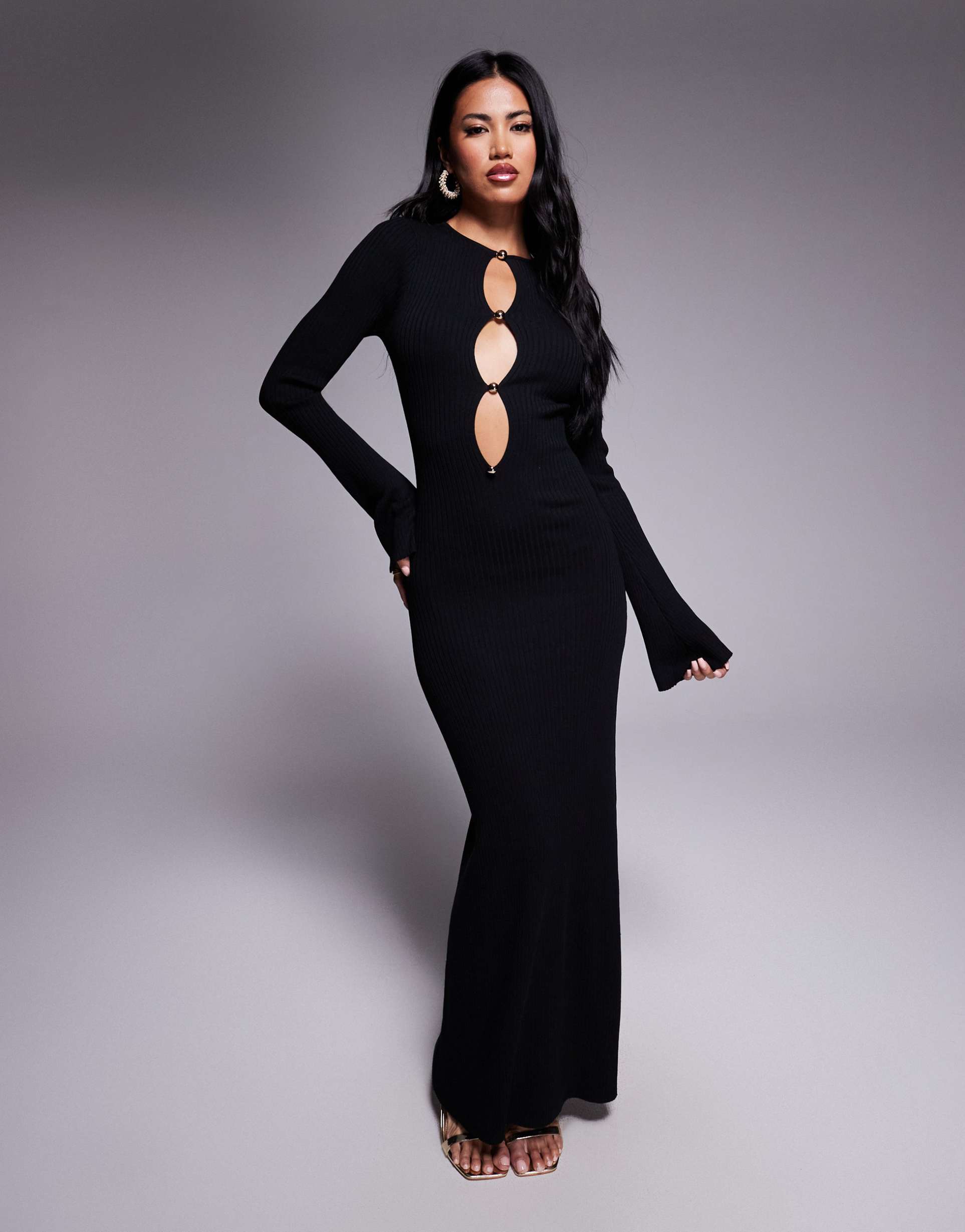 bardot nautico knit maxi dress in black