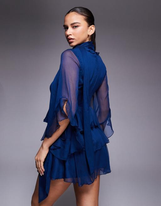 black chiffon bardot ruffle tiered dress Bardot Anyssa Tiered Ruffle Cutout Babydoll Mini Dress