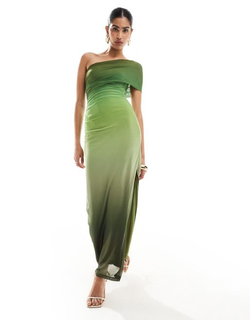 Bardot off shoulder ombre mesh midaxi dress in green | ASOS