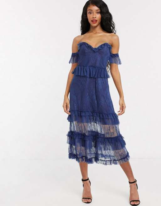 Off shoulder lace 2024 cocktail midi dress