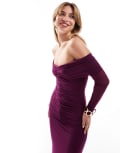 [Bardot] Bardot off the shoulder mesh maxi dress in grape-Purple 12 Grape