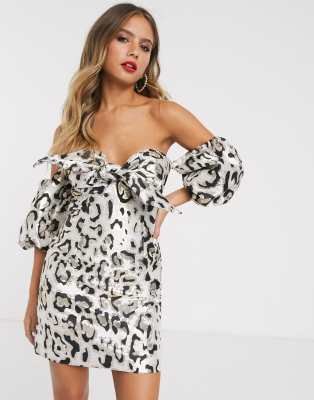 animal print off shoulder dress