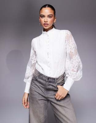 Bardot Olessia Lace Long Sleeve Bodysuit In White