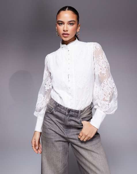 Bardot Olessia lace long sleeve bodysuit in ivory - view 1