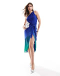 [Bardot] Bardot one shoulder midaxi dress with wrap skirt in blue ombre 8 Blue Ombre
