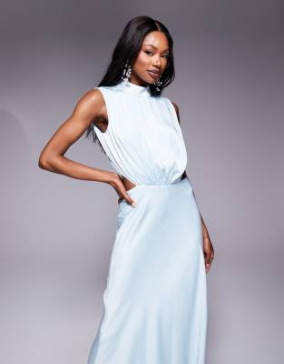 Bardot Open Back High Neck Maxi Dress In Blue