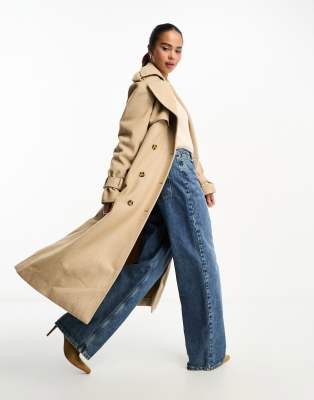 Bardot - Oversize-Trenchcoat in Beige mit Fischgrätmuster-Neutral