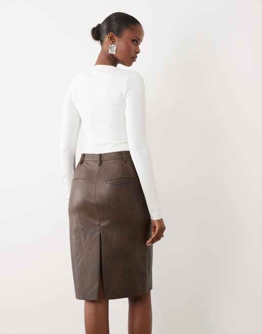Bardot Phenix faux leather knee length skirt in chocolate, 5 of 5