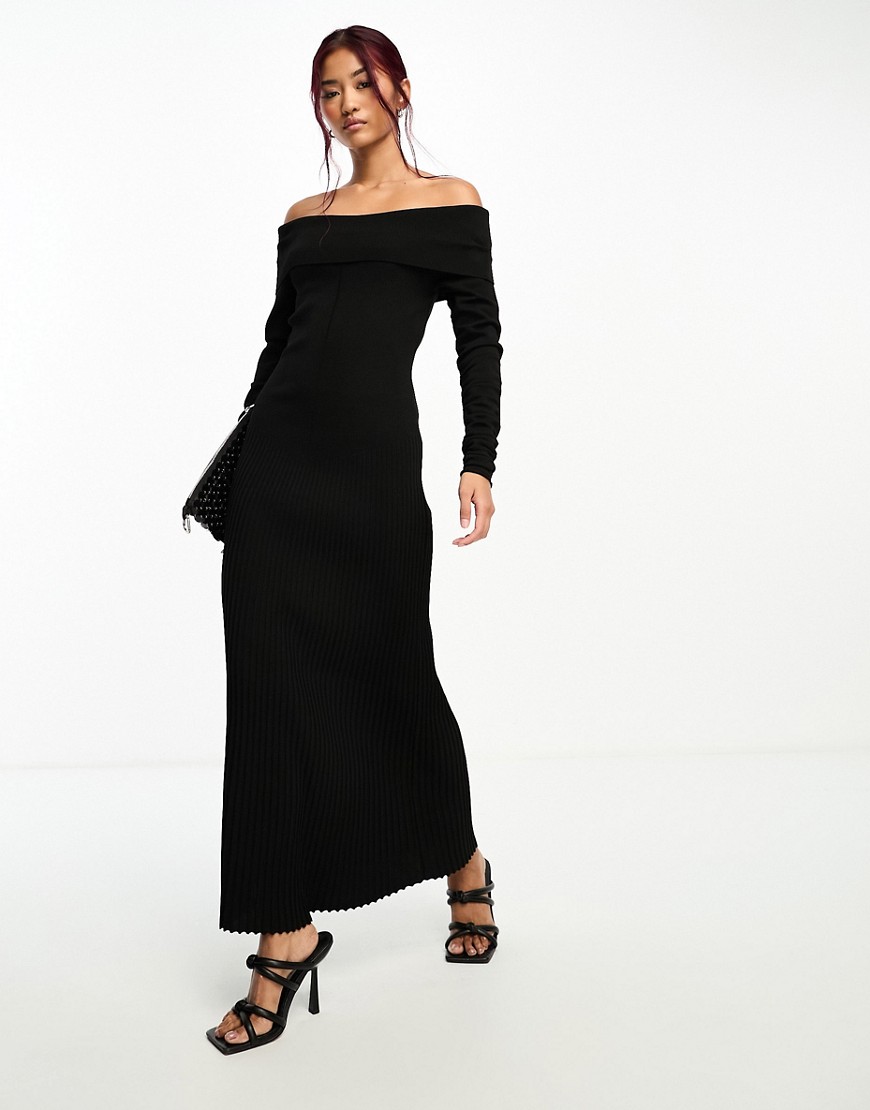 Bardot pleated knit maxi dress In black