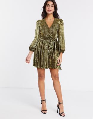 gold mini dress with sleeves