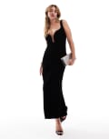 [Bardot] Bardot plunge velour maxi dress in black 10 Black