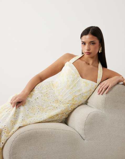 Bardot Pollie broderie halter midi dress in yellow floral - view 1