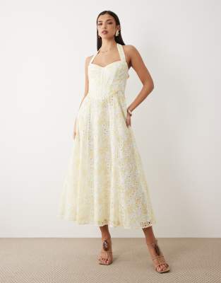 Bardot Pollie Halter Midi Dress In Yellow