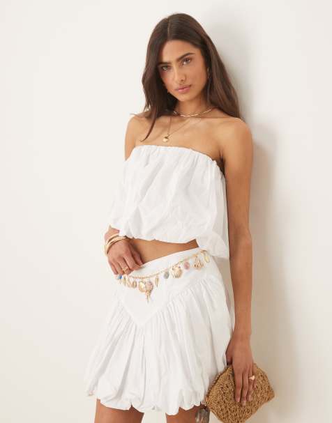 Bardot poplin balloon crop top in white (part of a set) - view 1