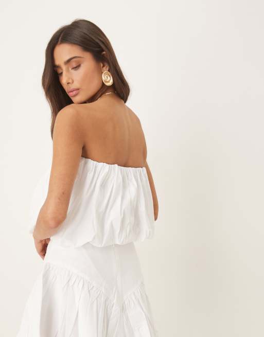 Bardot poplin balloon crop top in white - part of a set, 3 of 4
