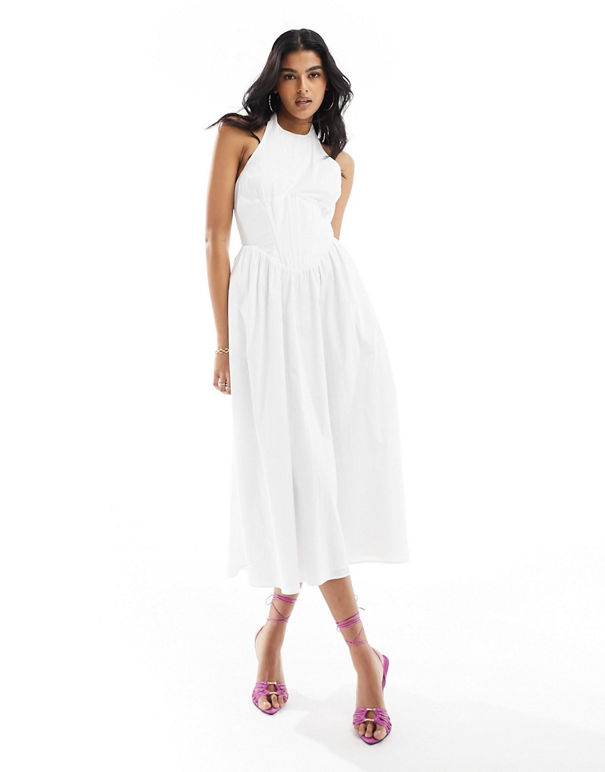 Bardot poplin midi dress in white