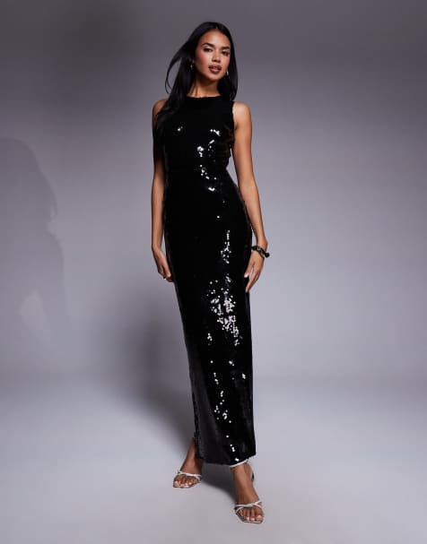 Bardot – Portia – Ärmelloses Pailletten-Maxikleid in Schwarz - view 1