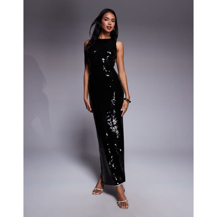 chinese dress ladies Black One Shoulder Maxi Dress With Slit